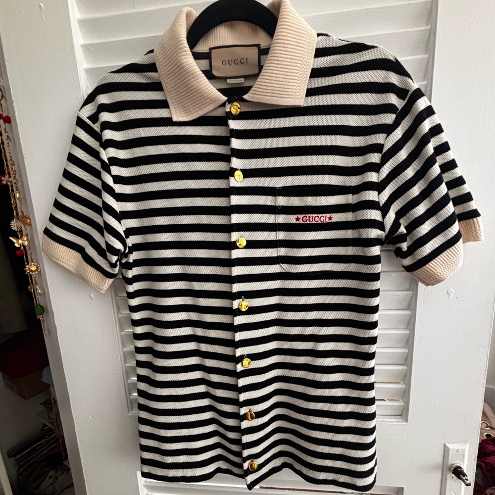 GUCCI Striped Knit Polo – Unisex Designer  Piece ✨
